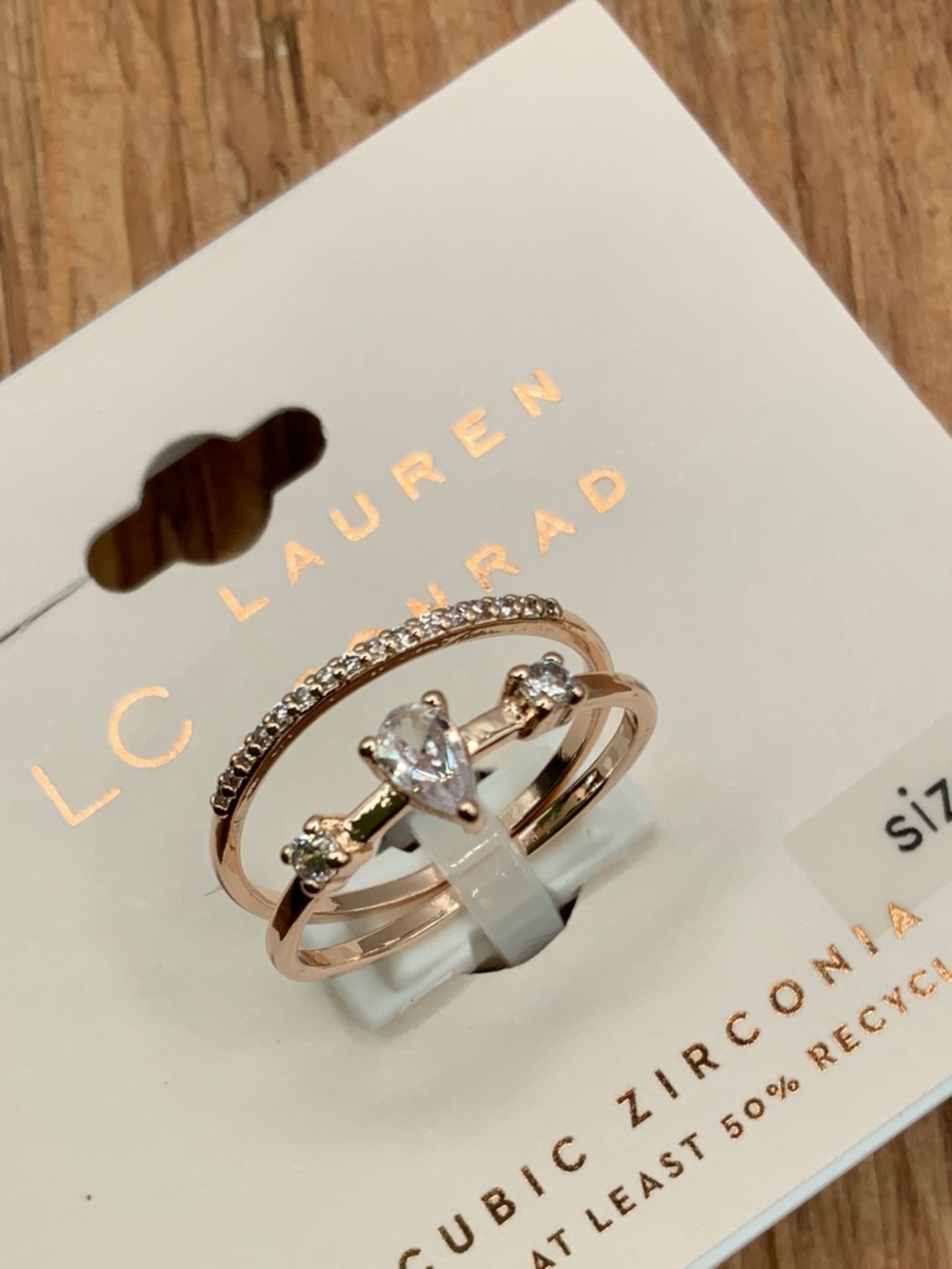 LC Lauren Conrad Rose Gold Tear Drop & Pavé Stackable Ring Set - 7